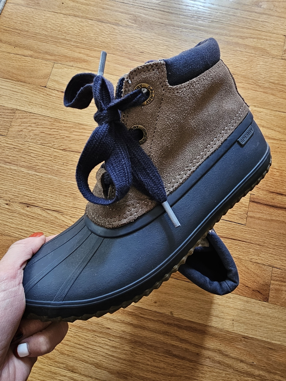 Womens Sperry Brown Suede and Navy Duck Boot Size 7